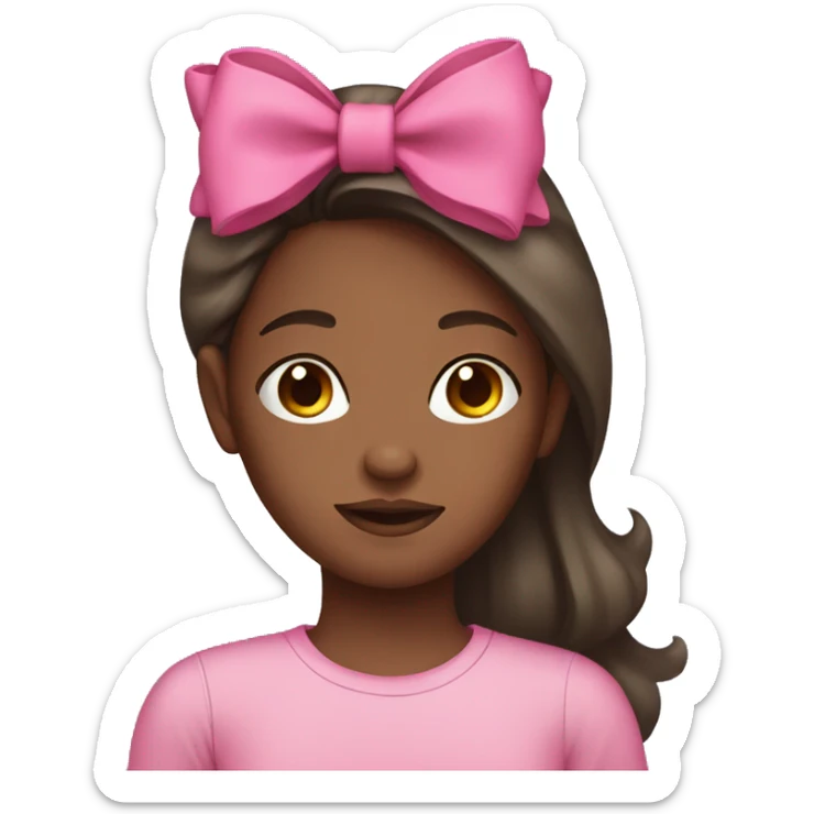 dark girl with long brown hair with a bow on her head and a pink shirt laying down  sticker