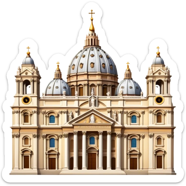 Cinematic Realistic St. Peter's Basilica Landmark Emoji, depicted with majestic, ornate architecture rendered with lifelike detail and regal lighting. sticker