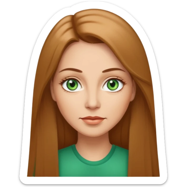 Pretty middle age woman with green eyes and long straight light  brown hair  sticker