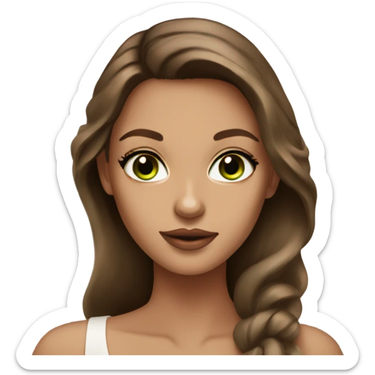 Beautiful green eyed model with brown hair, beige skin, with a wine, with a makeup  sticker