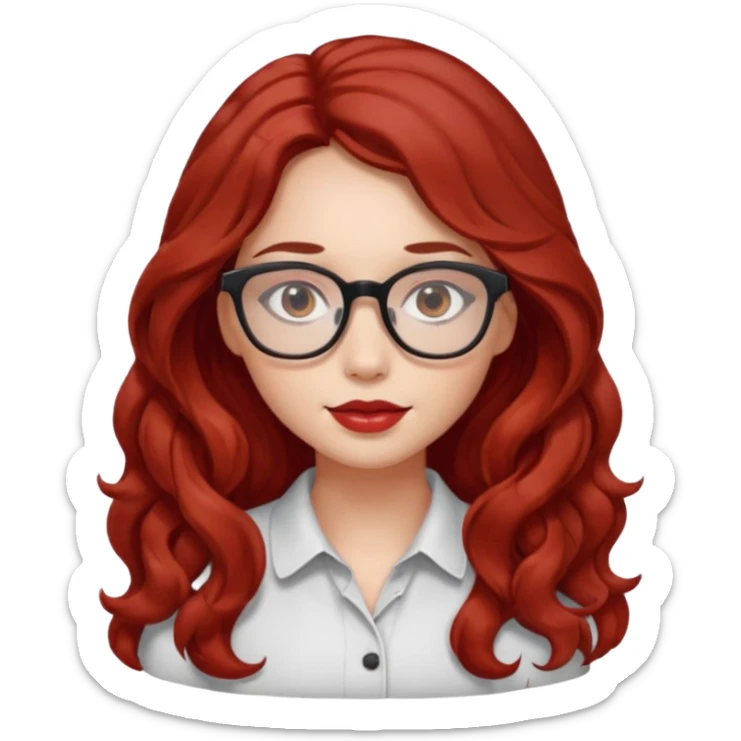 ABeautiful girl, red hair,wavy hair，long hair,Black eyes,Chinese con lentes color ojos cafe oscuro sticker