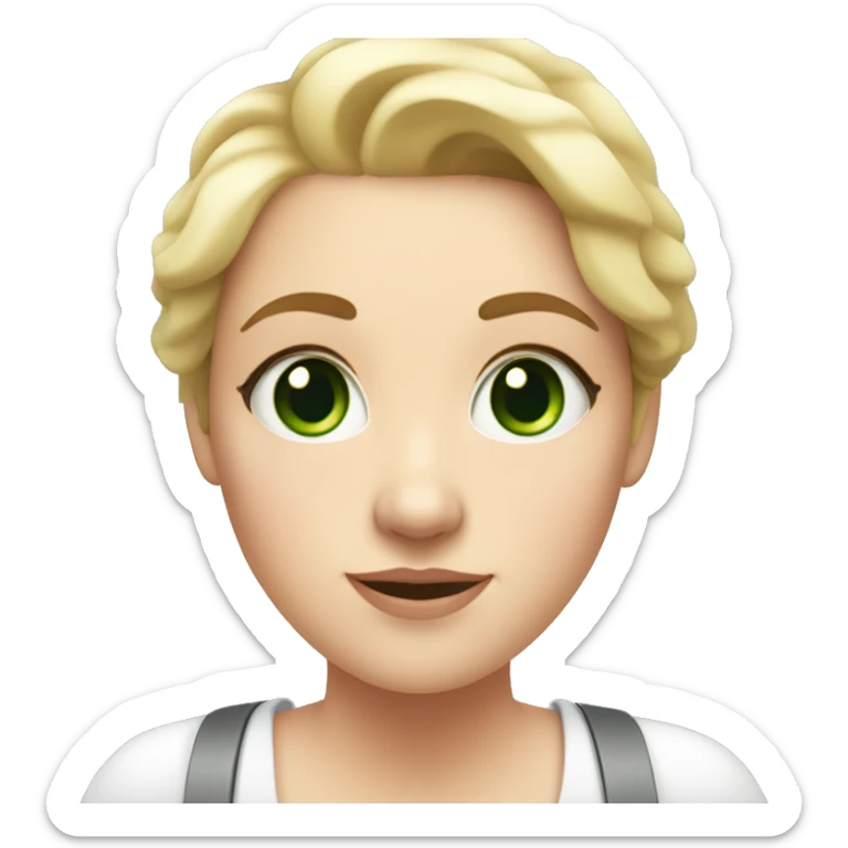 White girl  with a double chin and wrinkles on the forehead with narrow green eyes taking a selfie in the lift  sticker