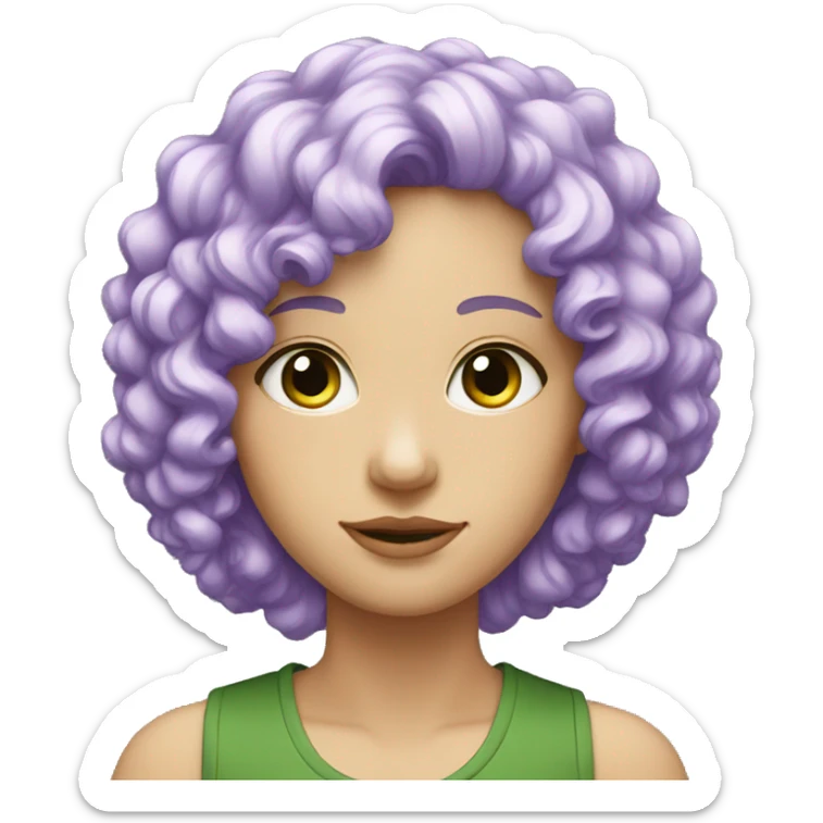 create a white person, with violet hair and curly hair with green eyes sticker