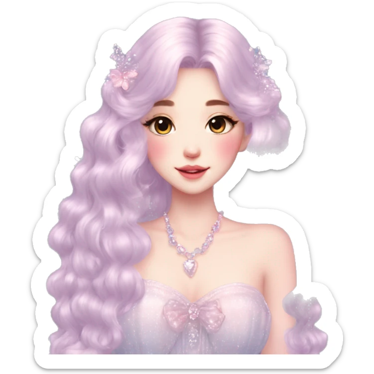 Dreamy pretty VOGUE elegant kawaii shiny blushing shy lady pastelcore kawaii beautiful hair fairycore cottagecore jewels trending aesthetic sticker