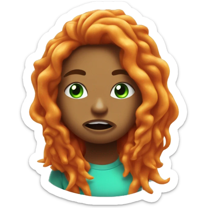 a shark named chloe with broune hair very angry with neon green eyes and a cheeto half cheeto crumbs. sticker