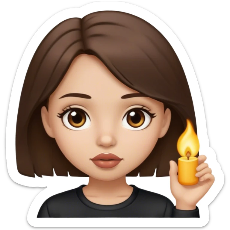 Girl, Medium-length brown hair, brown eyes, big lips, in black pajamas sticker