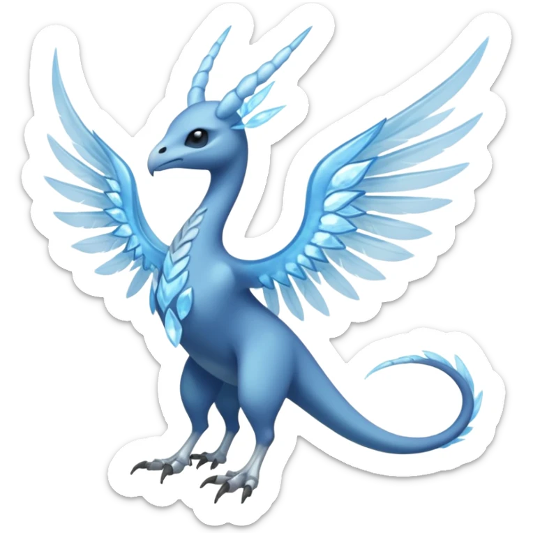 Skeletal feathery fiery winged horned Amaura-Aurorus-Pokémon-Fakémon-hybrid-fusion-creature, full body sticker