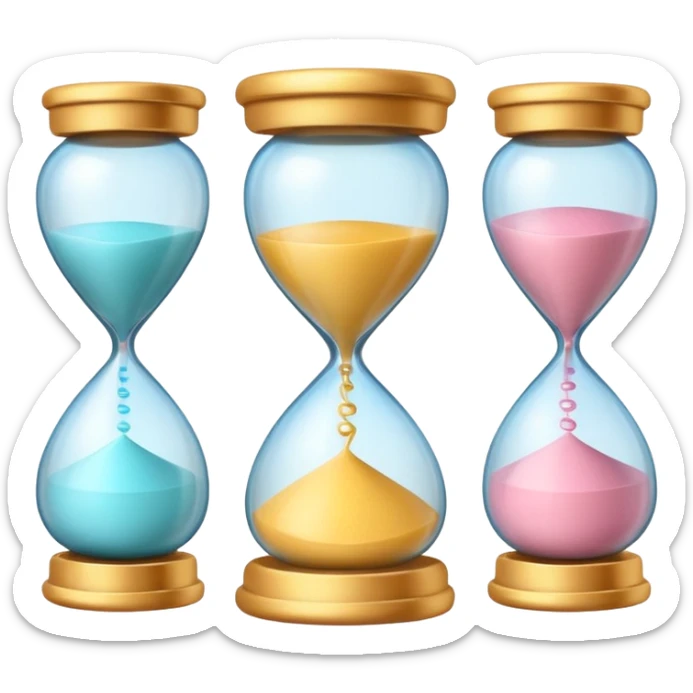 minimal emoji of glowing skin progress over time, hourglass or timeline symbol, pastel tones, represents visible results after consistent treatments sticker