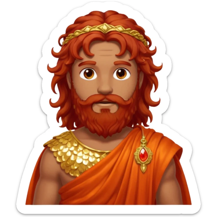 Eurus, God of Autumn Roman Deities with long dark red wavy hair and beard, orange-red sequin toga sticker