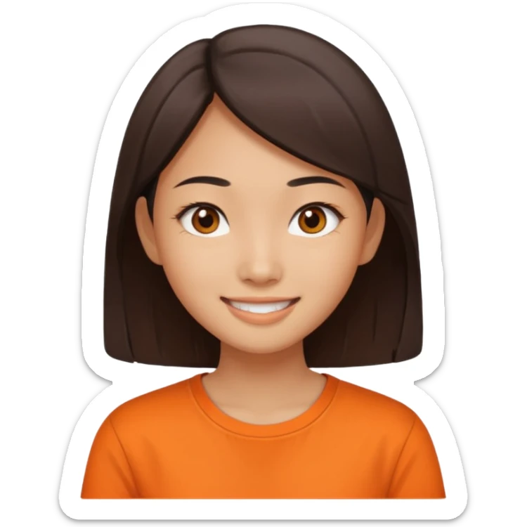 Asian narrow eyed girl with orange shirt sticker