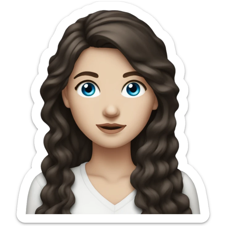 White girl bright blue eyes with long voluminous dark brown hair sticker