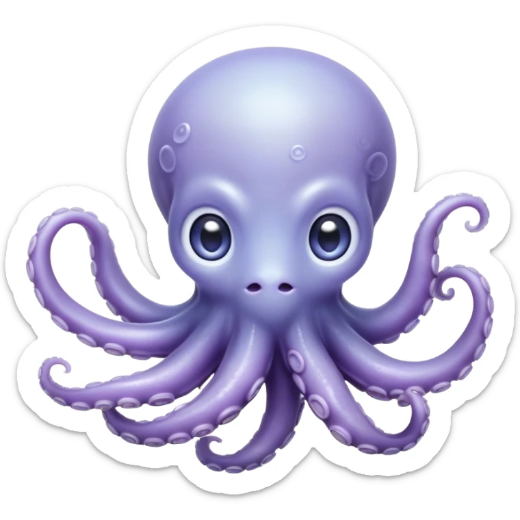 Cinematic Noble Baby Octopus Portrait Emoji, Poised and graceful, with a soft, rounded, slightly translucent body in a dreamy light blue-purple hue, large, glistening eyes full of quiet intelligence and mystery, delicate, flowing tentacles curling gently, Simplified yet sophisticated features, highly detailed, glowing with a soft, ethereal oceanic radiance, high shine, elegant and serene, stylized with an air of deep-sea wonder, focused and tranquil, soft glowing outline, capturing the essence of an otherworldly, intelligent little cephalopod, floating effortlessly in the gentle ocean currents! sticker