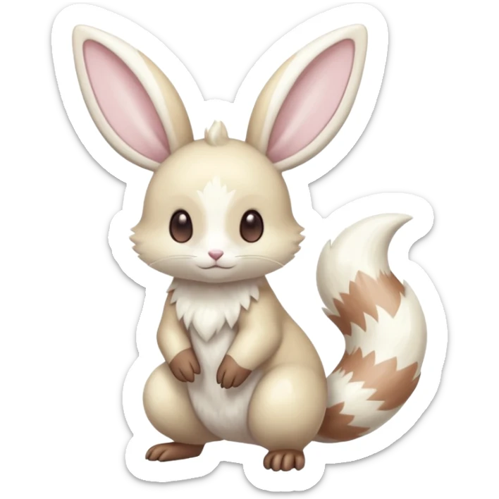 Shiny pastel silvery grey albino Lopunny-Furret-Cinccino-fusion (full body) sticker