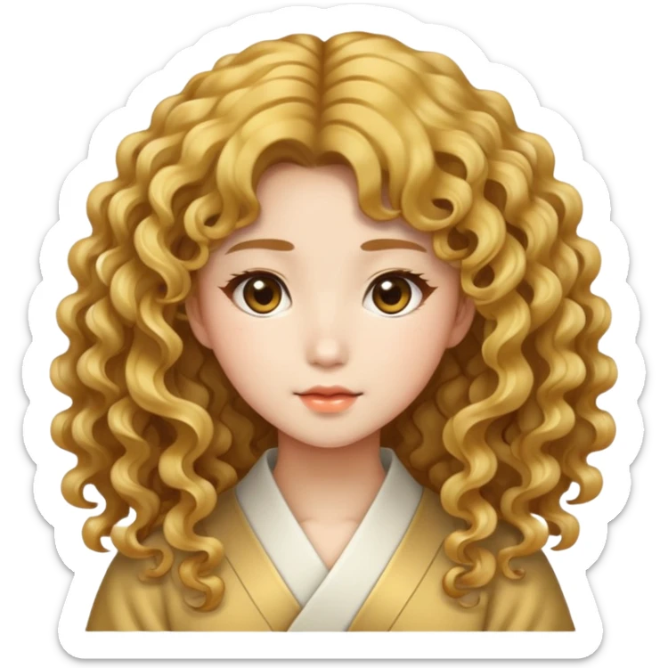 Japanese girl with big golden wavy curly hair sticker