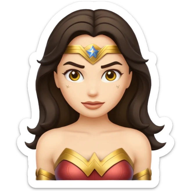 create a yellow emoji of wonder woman. style old emoji sticker