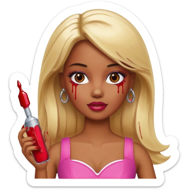 Brown skin blonde hair barbie with blood sticker