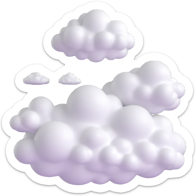 a person flying, entirely made of small very white fluffy convex clouds, minimalist, airy sticker