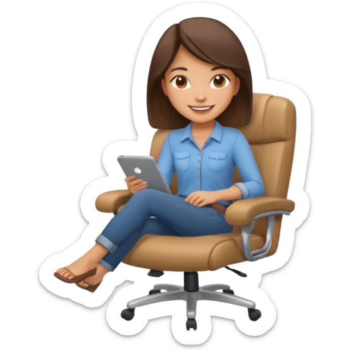 Cartoon faced girl relaxing in an office chair and smiling  sticker