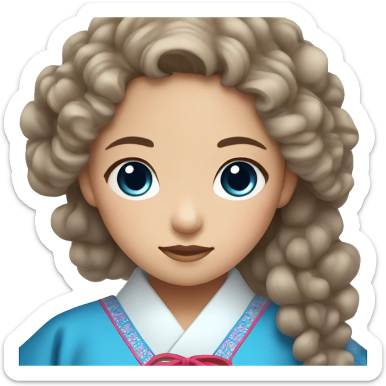 curly brown hair girl with blue eyes wearing korean hanbok sticker