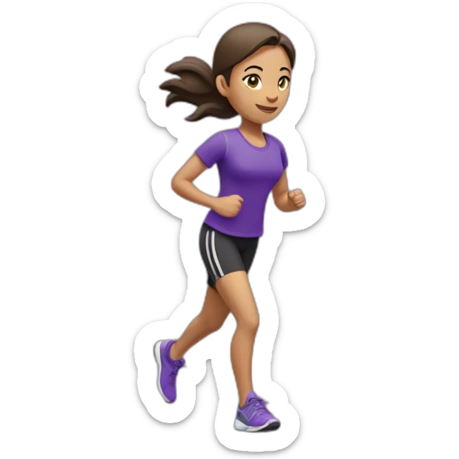 Girl Runner in purple T-shirt and swan logo sticker