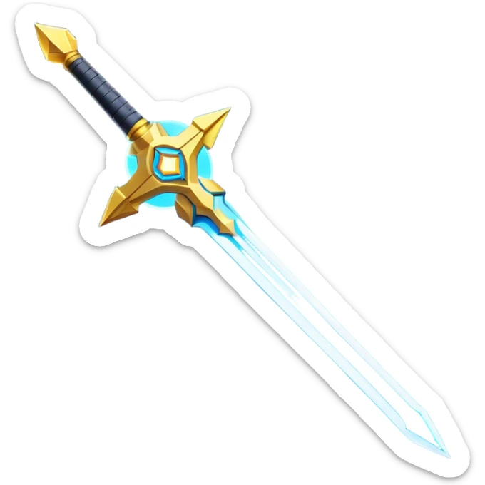 Clash of Clans aesthetic: Cinematic heroic Laser halo Sword Emoji, rendered in a 3D vector-style similar to standard emojis with minimal shading and bold, simplified shapes. A compact, vibrant energy blade with a neon-hued, glowing edge and futuristic hilt, softly glowing with a radiant cosmic charm. Simplified yet unmistakably iconic, highly detailed and consistent, glowing with a soft pulsating brilliance and high shine. Stylized with a touch of interstellar elegance and a soft glowing outline, capturing the essence of a legendary energy blade with a friendly, playful manner! sticker