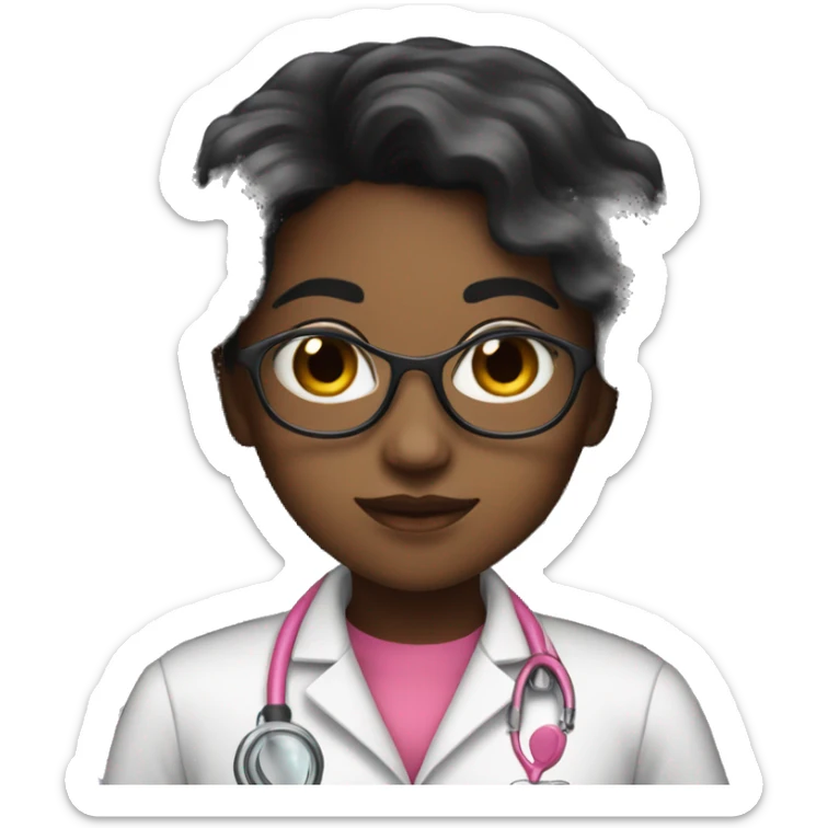 Black young beautiful female idol scientist with long black hair with pink accents sticker