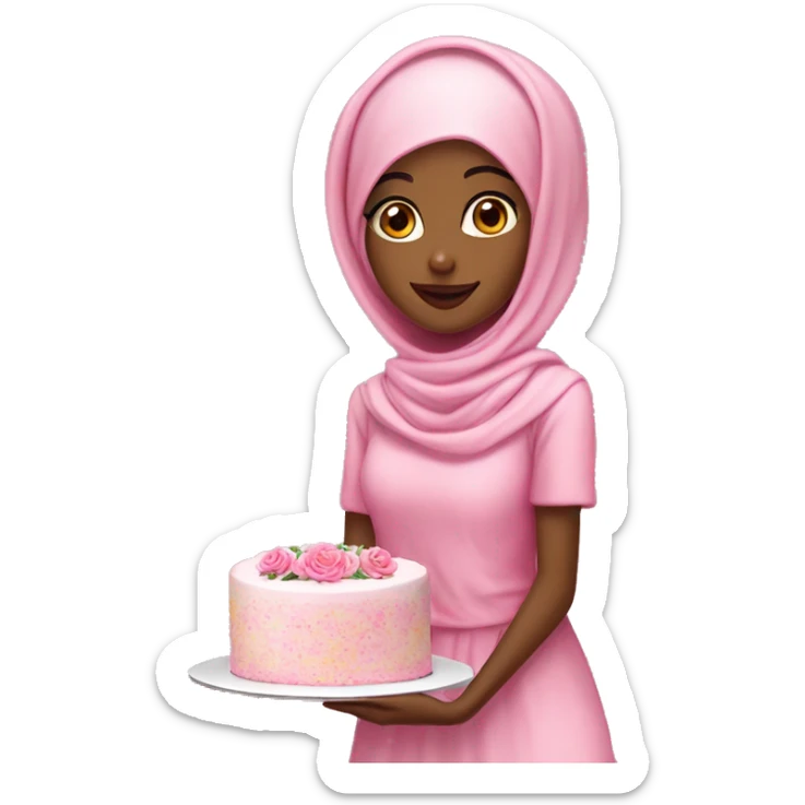 Pretty model muslim Somali girl baked a pink floral cake sticker
