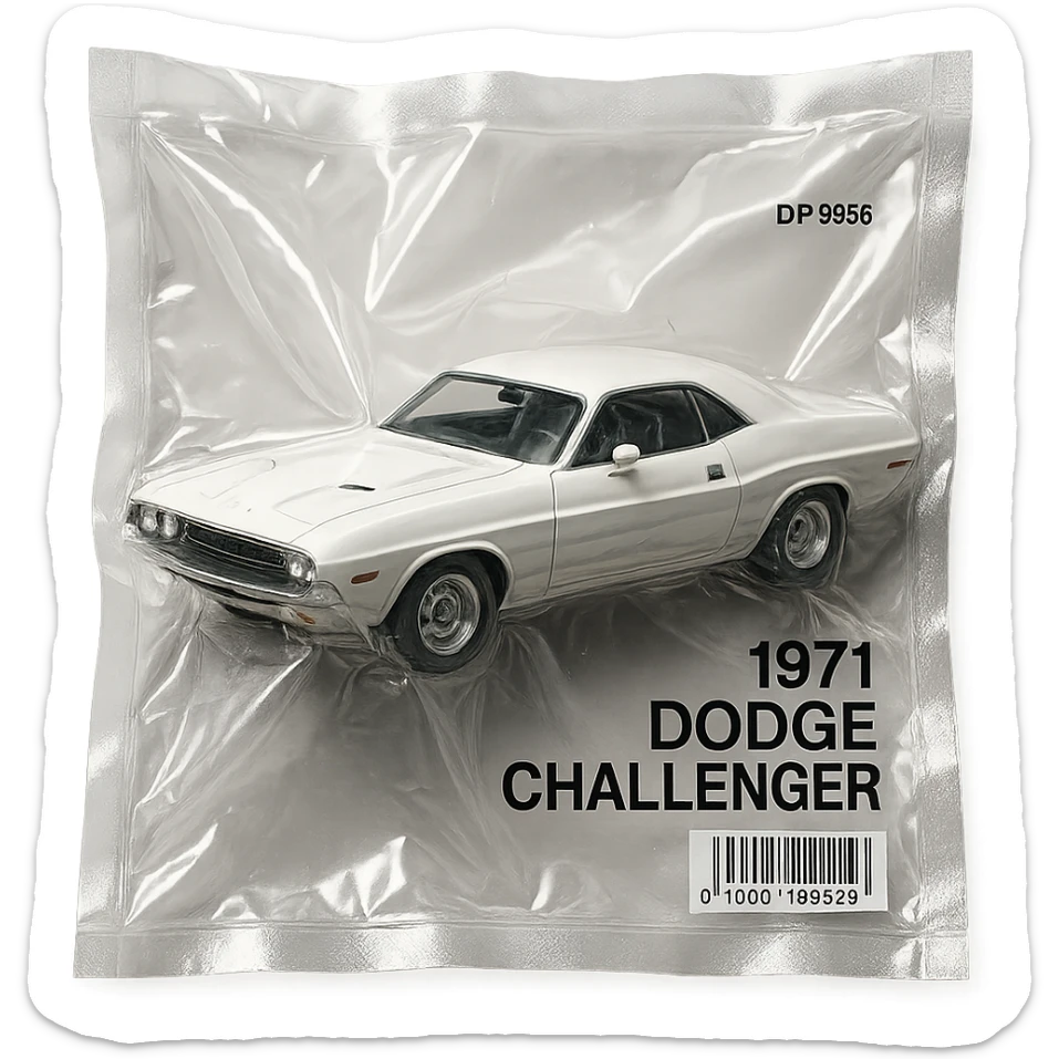 classic white 1971 Dodge Challenger, shiny and inflated, inspired by the film 'Death Proof' sticker