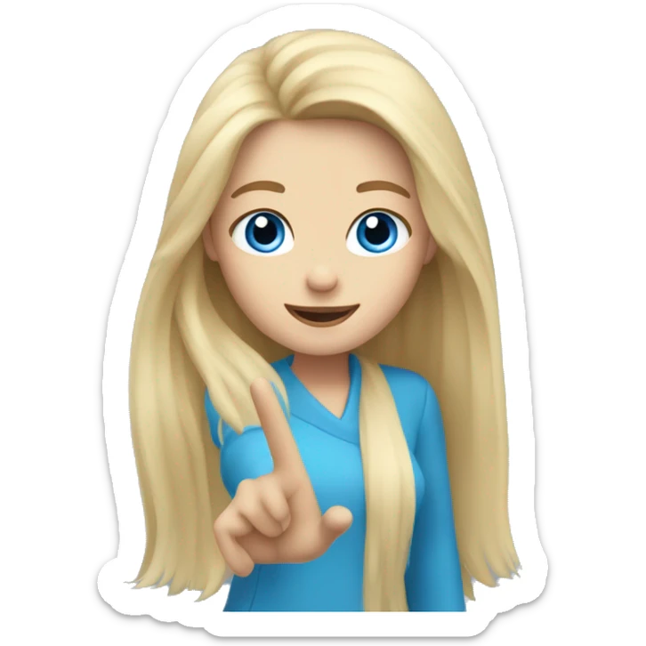 blonde long hair blue eyes girl waving hand sticker