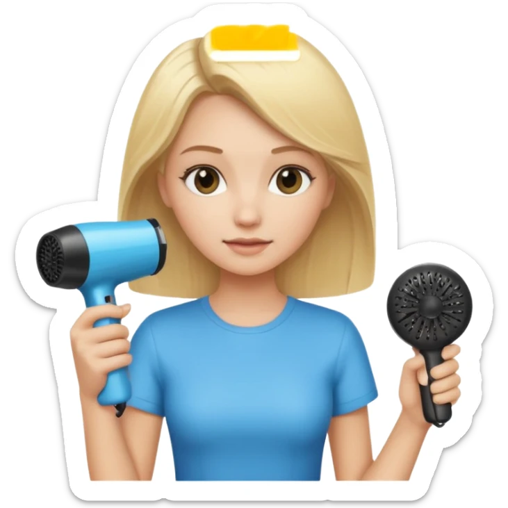 blonde girl holding a hair dryer and brush sticker