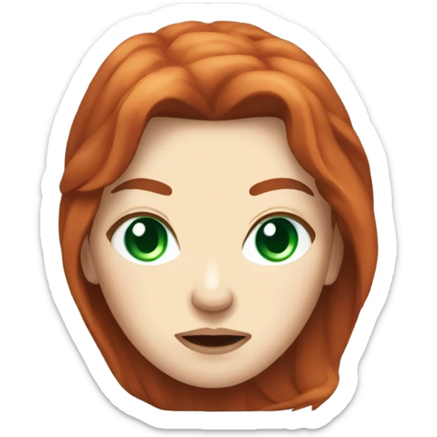 Rich woman, red long hair,  pale-skin, emerald green-eyes, angry sticker