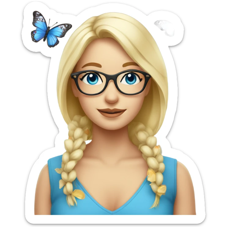 Gorgeous blond lady blue eyes wearing glasses with flowers and butterflies sticker