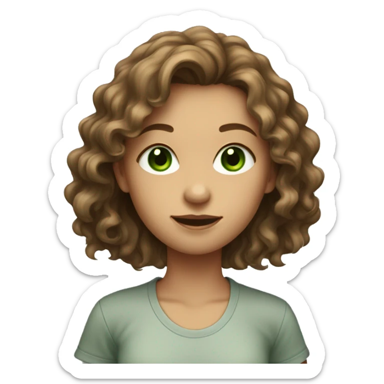 Brown wavy hair girl with green eyes in a T-shirt  sticker