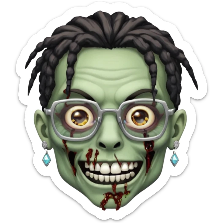 zumbi com grillz de diamante no dente, com nudread preto e óculos quadrado sticker