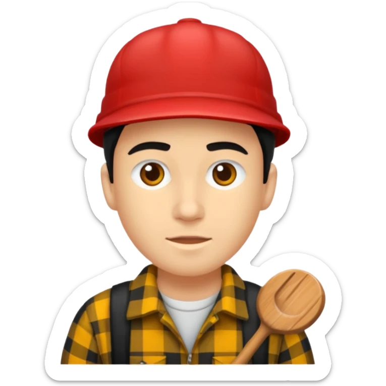 Ung man med svart keps röd gul rutig flanellskjorta hållandes stor torsk sticker