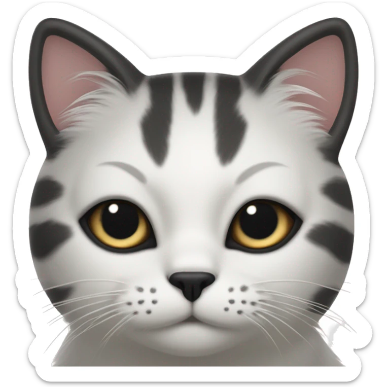 Cat with white face with a black mustache-shaped spot under the nose and a little on nose. Dark patches on the forehead and around the ears create a striking contrast with the white fur. sticker
