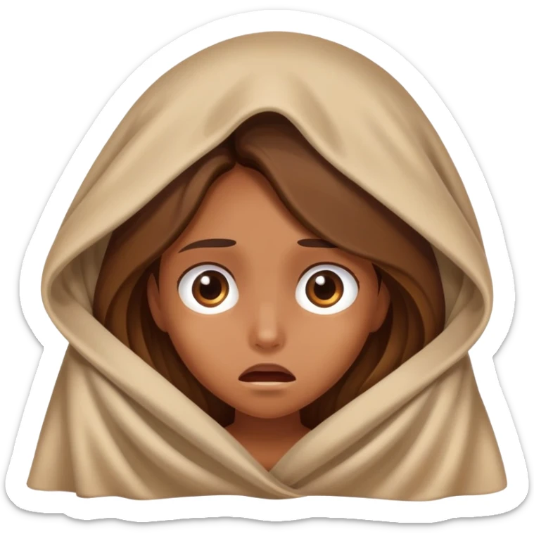 a tanned girl with brown long hair hid under the blanket in fear sticker