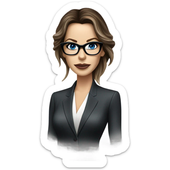 Elegant classy photo Kate Beckinsale blue eyes wearing glasses in a business meeting high fashion  sticker
