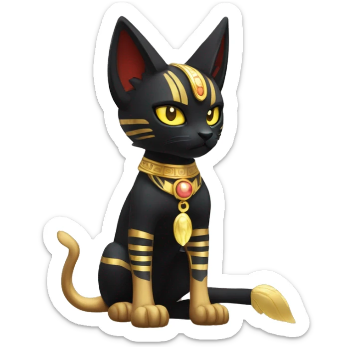 Black godly overpowered ethereal majestic Egyptian Litten-Cat-Fakemon. Golden Anubis-Rings and yellow ring-markings. Full body sticker