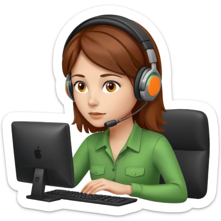 woman, brown hair, wearing a headset. she is controling limits from green, to orange, to red on the computer sticker