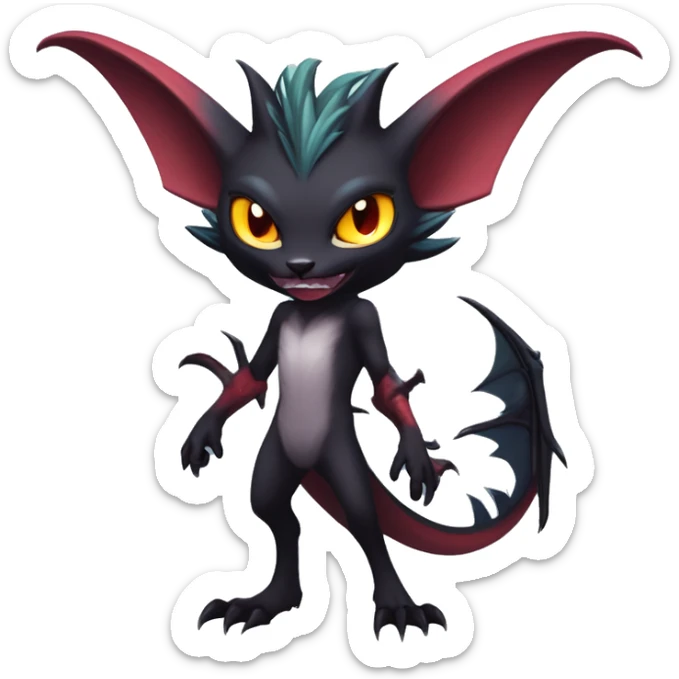  Anthro Kawaii Edgy Cool Vampiric Demonic Beautiful Noivern-Nargacuga-Litten with big Bat Ears full body sticker