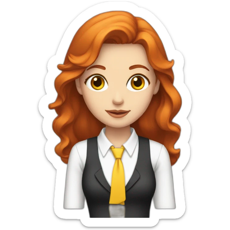 White Woman with red hair and yellow eyes wearing a white button up shirt and black tie sticker