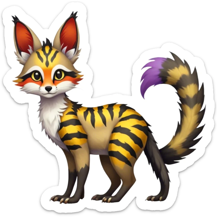 Feral Rare Fantasy vibrant colorful Vernid-Trico-species by LiLaiRa, random markings, tufted tail, tufted ears, full body sticker