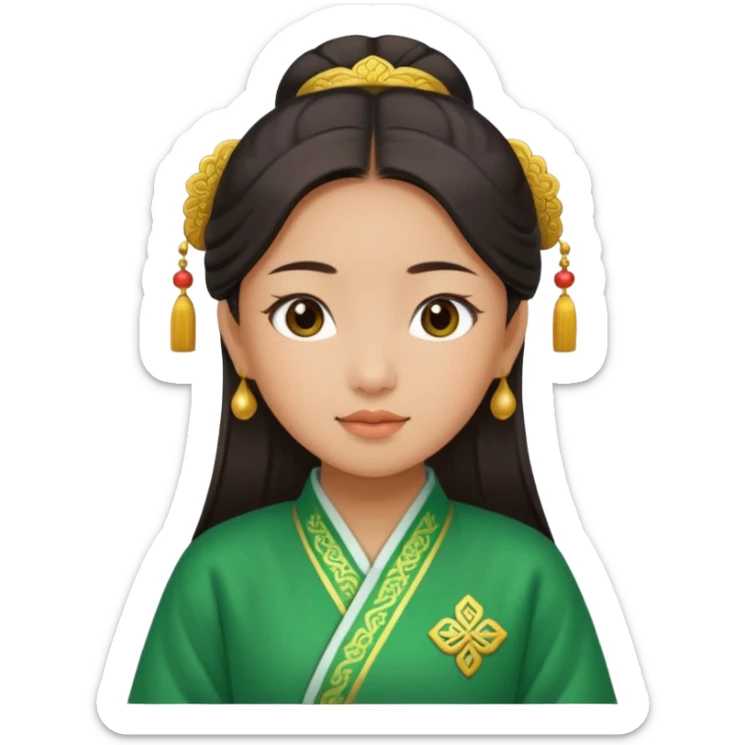 Asian girl wearing green traditional Chinese clothes sticker