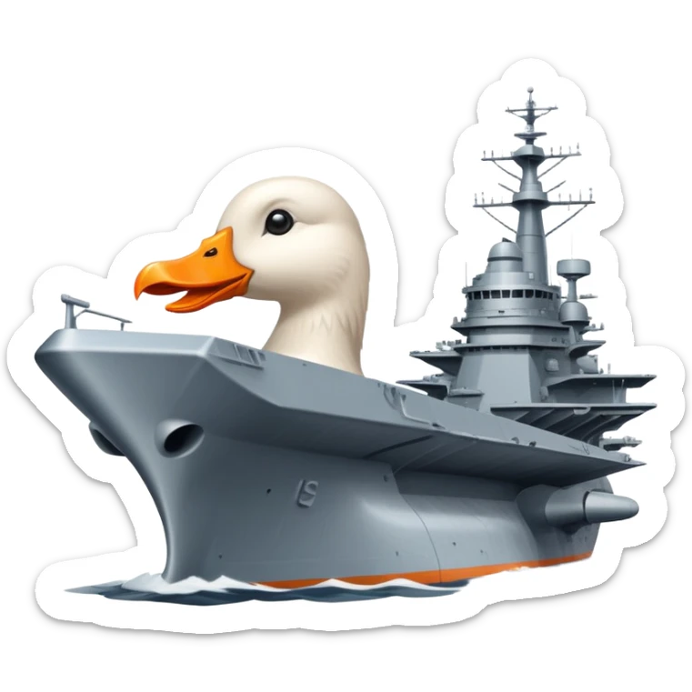 A battleship aircraft carrier hybrid with a goose head instead of the front command tower, with orange beak sticker