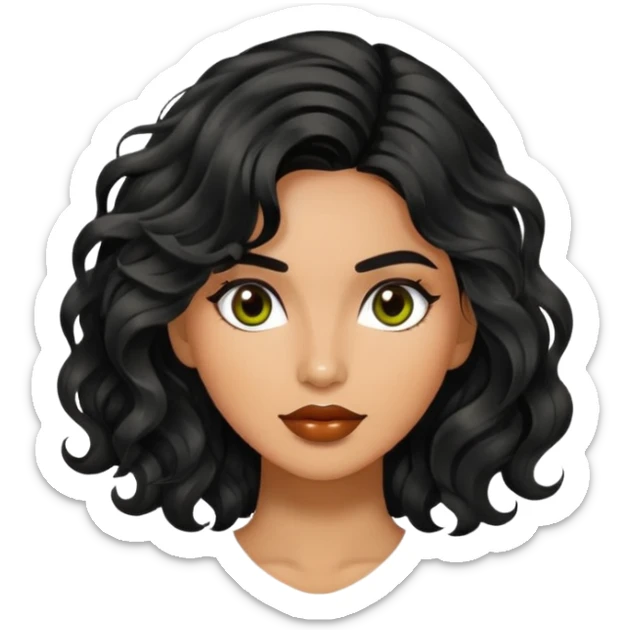 Alluring 1970's greek olive skin shiny black wavy textured tousled hair sticker