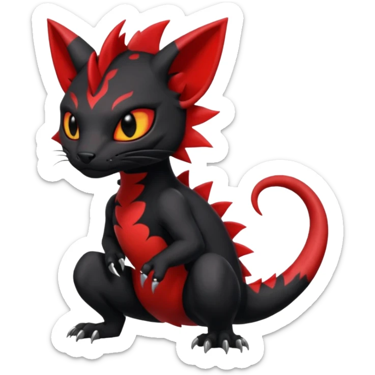 Cherry-Red and Jet-Black Fierce Fiery Mohawked Gothic Salandit-Litten-Torracat-hybrid-creature (full body) sticker