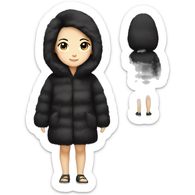 full body asian girl with black hair and full furrcoat sticker