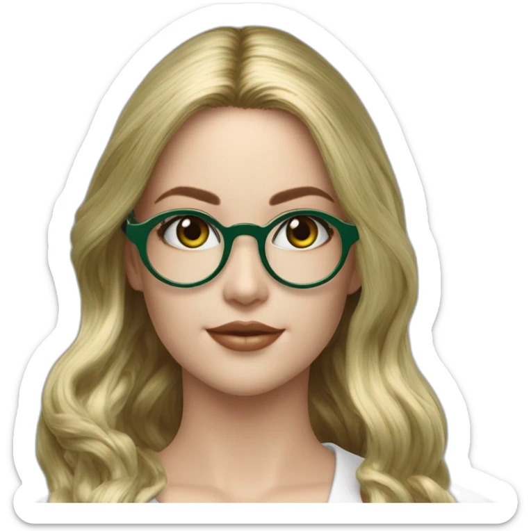 Mujer pelo largo liso negro usa lentes ovalados metálicos dorados usa uniforme médico verde es hermosa sticker