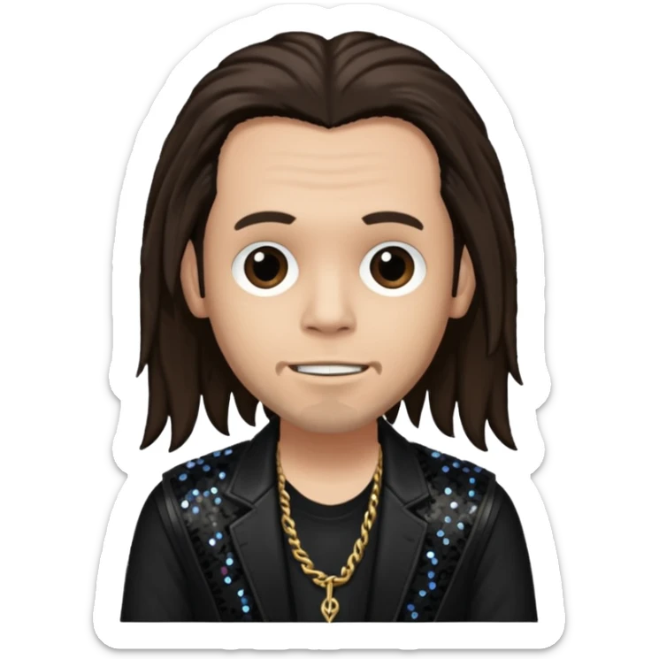 James Munky Shaffer from Korn with long dark brown hair, light tan skin, black sequin outfit sticker